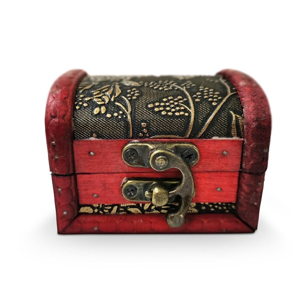Small Wooden Treasure Chest Box with Lid Decorative Mini Jewelry Storage Box
